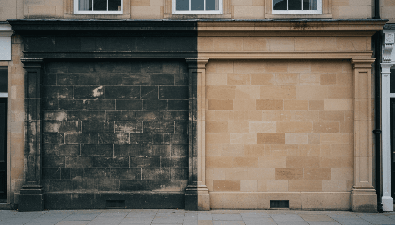 Facade prepared for DOFF steam cleaning