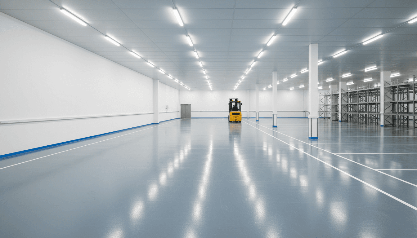 Warehouse wall and floor coating package in progress