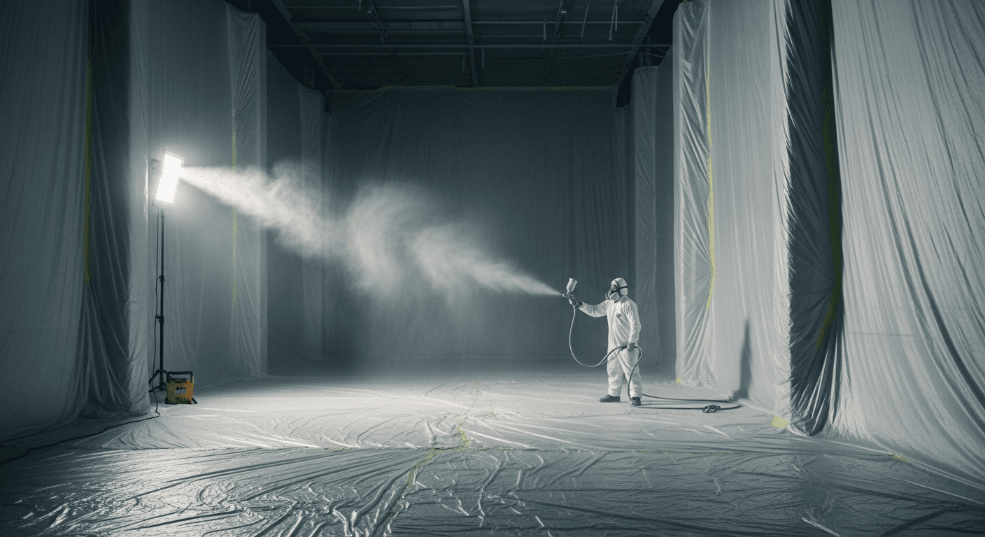 Spraying on site. A Star Decorators on-site commercial spraying